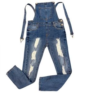 Papaya Distressed Denim Overalls – Medium